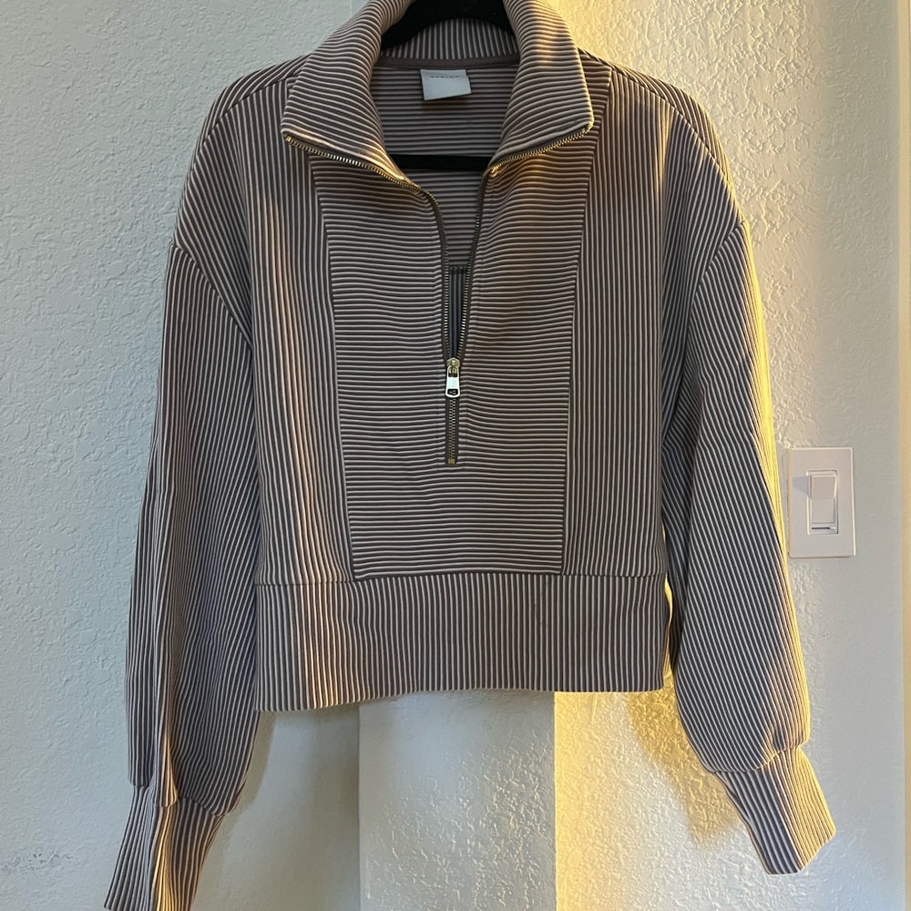 Varley Brown and White Striped Sweater